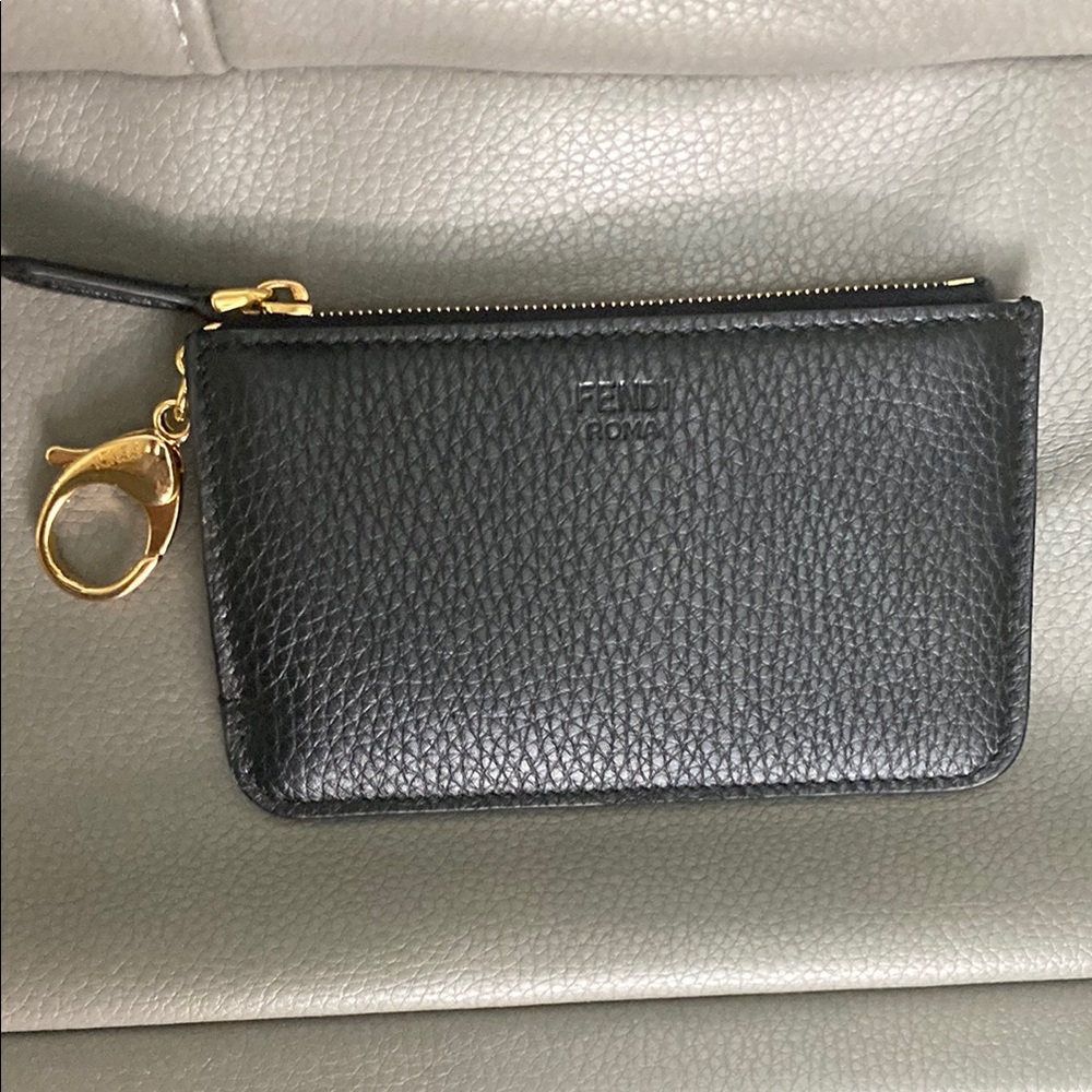 Fendi Black Leather Keychain Card Holder